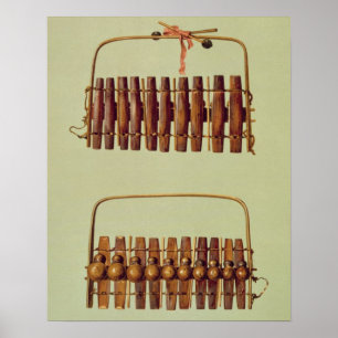 Marimba, front and back views, South African, from Poster