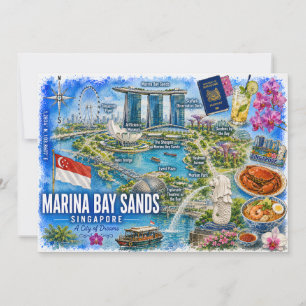 Marina Bay Sands Singapore Watercolor Map Postcard