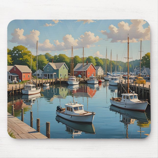 Marina in a Little Fishing Village Mouse Mat (Front)