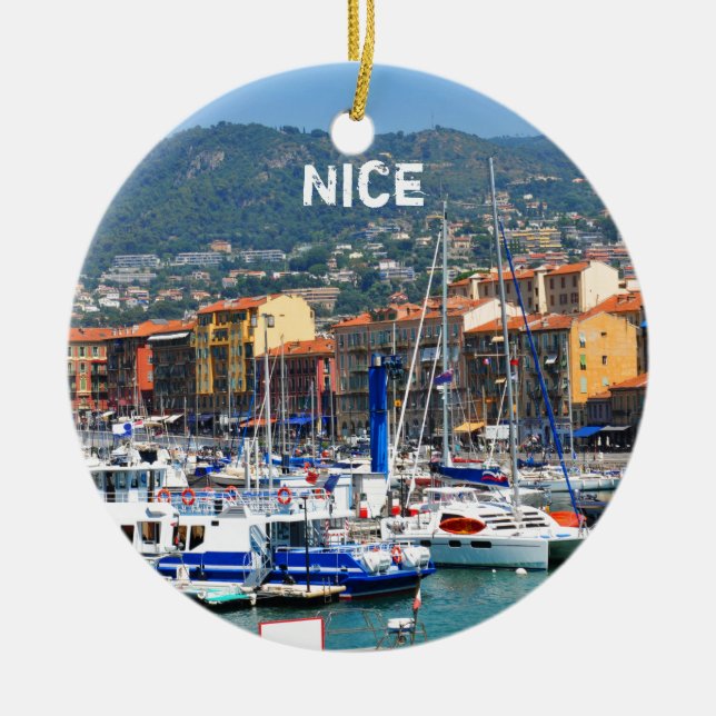 Marina in Nice, France Ceramic Tree Decoration (Front)