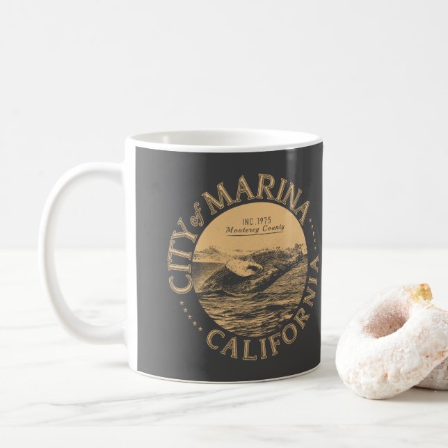 MARINA MONTEREY CALIFORNIA - HUMPBACK WHALE COFFEE MUG (With Donut)