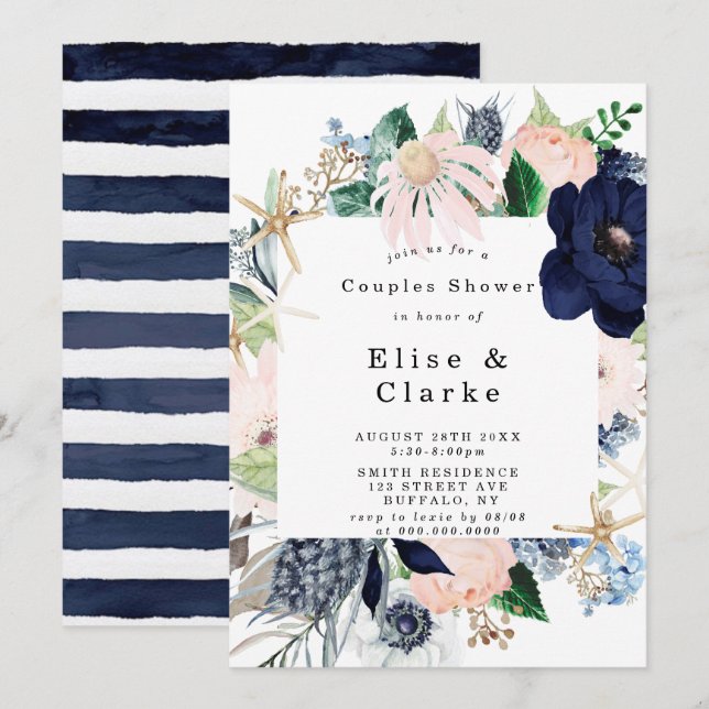 Marina Nautical Blooms Couples Shower Invitations (Front/Back)