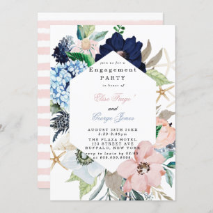 Marina Nautical Blooms Navy Blush Engagement Party Invitation