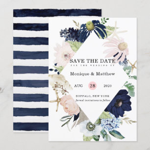 Marina Nautical Blooms Navy Blush Save The Date Invitation