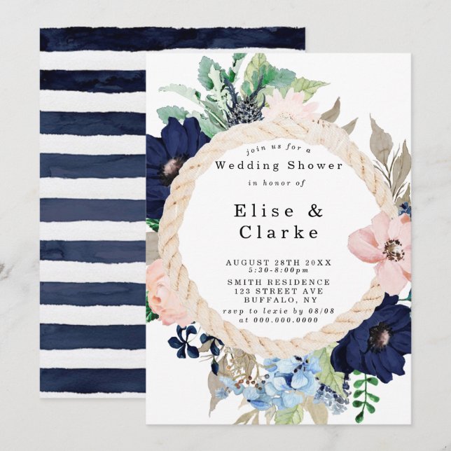 Marina Nautical Blooms Wedding Shower Invitations (Front/Back)