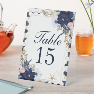 Marina Nautical Blooms Wedding Table Numbers Pedestal Sign