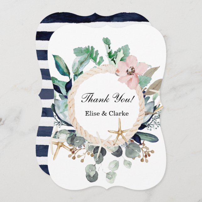 Marina Nautical Blooms Wedding Thank You Cards (Front/Back)