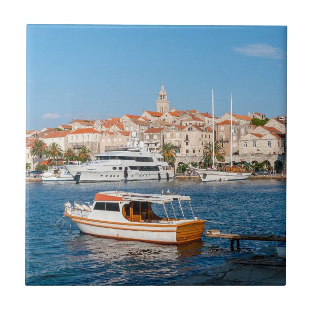 Marina of Korcula city - Dalmatia, Croatia Tile (Front)