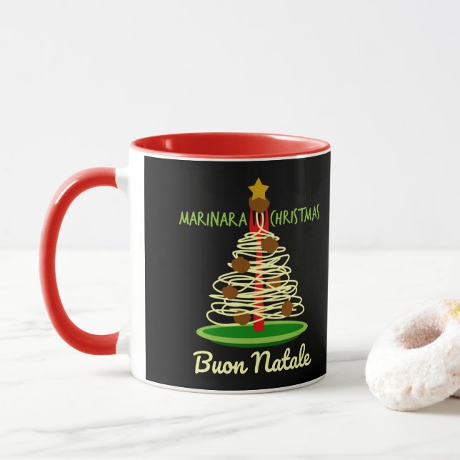Marinara Christmas Buon Natale Spaghetti Tree Mug (With Donut)