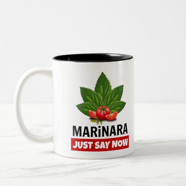 Marinara Just Say Now Basil Leaves Tomatoes Two-Tone Coffee Mug (Left)
