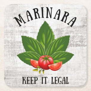 Marinara Keep it Legal Basil Leaves Tomatoes Square Paper Coaster