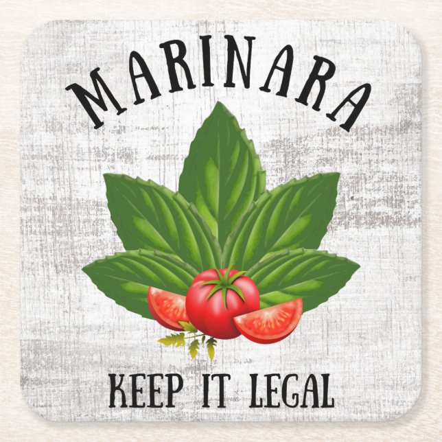 Marinara Keep it Legal Basil Leaves Tomatoes Square Paper Coaster (Front)