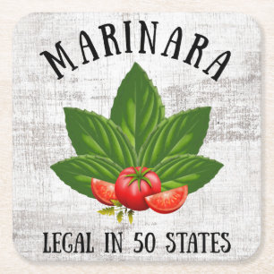 Marinara Legal in 50 States Basil and Tomatoes Square Paper Coaster