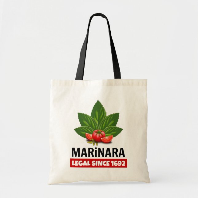 Marinara Legal Since 1692 Basil and Tomatoes Tote Bag (Front)