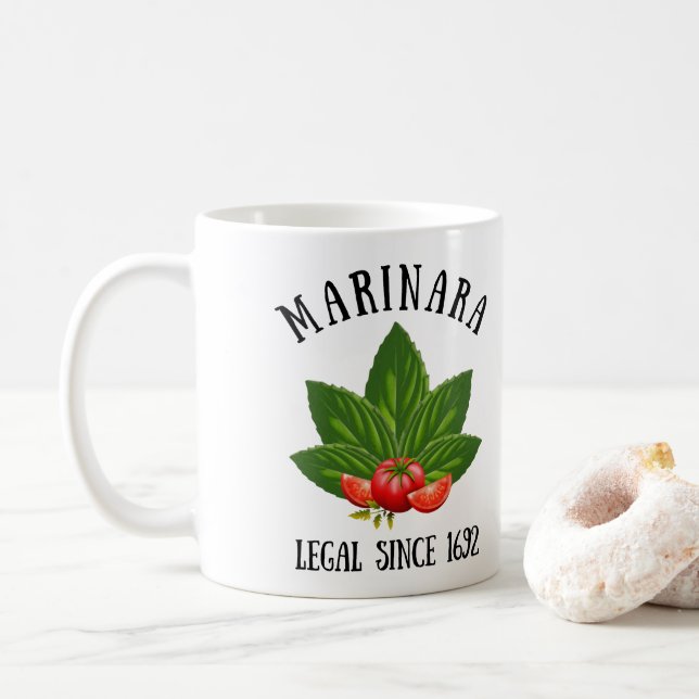 Marinara Legal Since 1692 Basil Leaves Tomatoes Coffee Mug (With Donut)