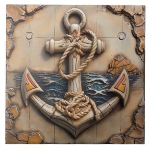 Marine Anchor, Stone Effect, Coastal Themed Tile