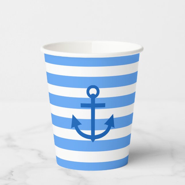 Marine Anchor Stripes Blue & White   Paper Cups (Left)