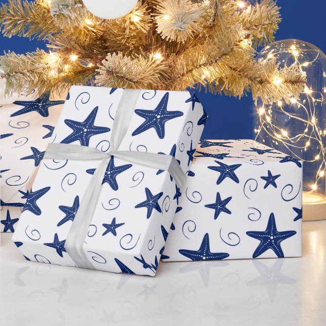 Marine and nautical background navy blue and white wrapping paper (Holidays)