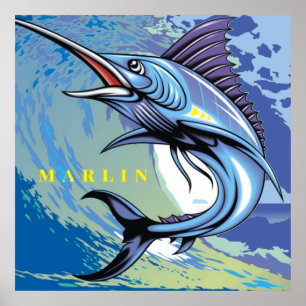 Marine Animal Big Fish Marlin Swims the Ocean Poster