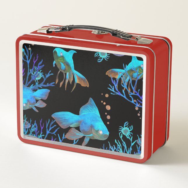 Marine Animals at Play Among Coral and Seaweed Metal Lunch Box (Back)
