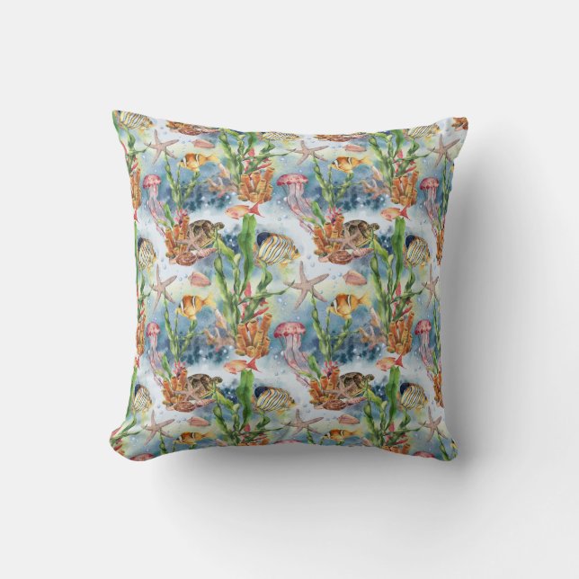 Marine Animals Coral Reef Fish Jellyfish Seaweed   Cushion (Front)