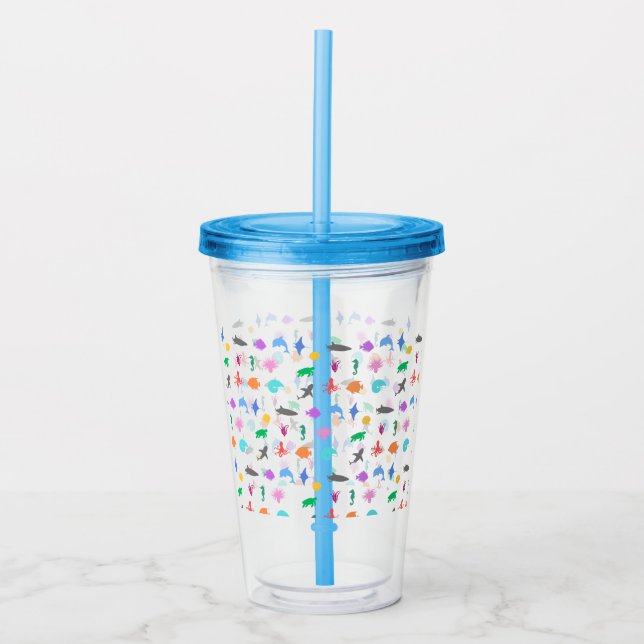 Marine animals patterned acrylic tumbler (Front)