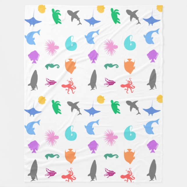 Marine animals patterned fleece blanket (Front)