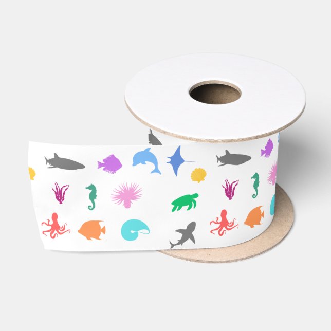 Marine animals patterned satin ribbon (Spool)