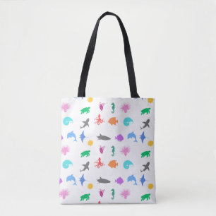 Marine animals patterned tote bag