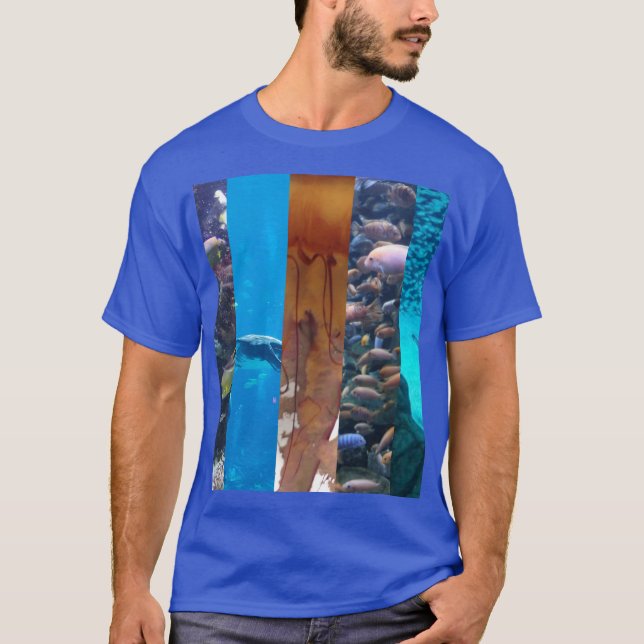 MARINE BIOLOGY COLLAGE on Blue TeeShirt T-Shirt (Front)