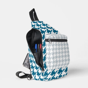 MARINE BLUE AND PALE GRAY HERRINGBONE PATTERN SLING BAG