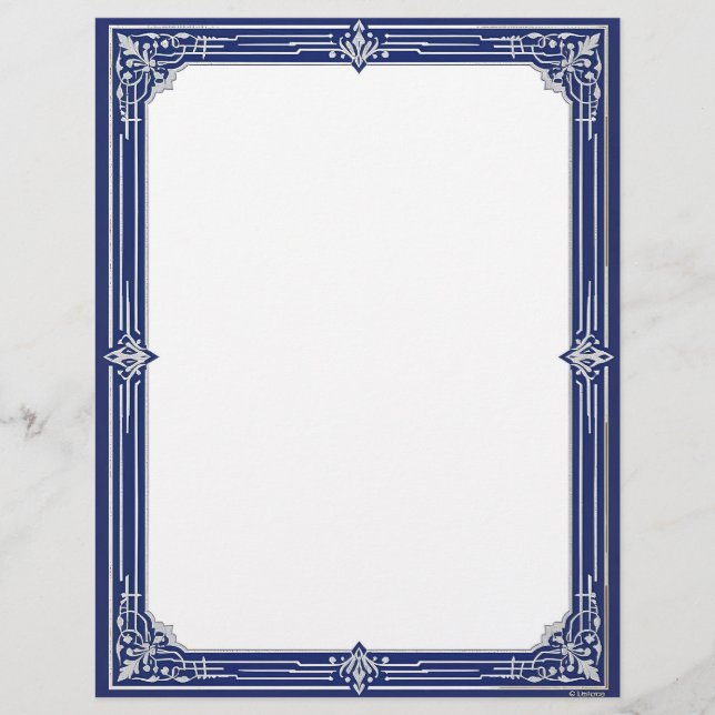 Marine Blue and Silver Art Deco Custom Letterhead (Front)