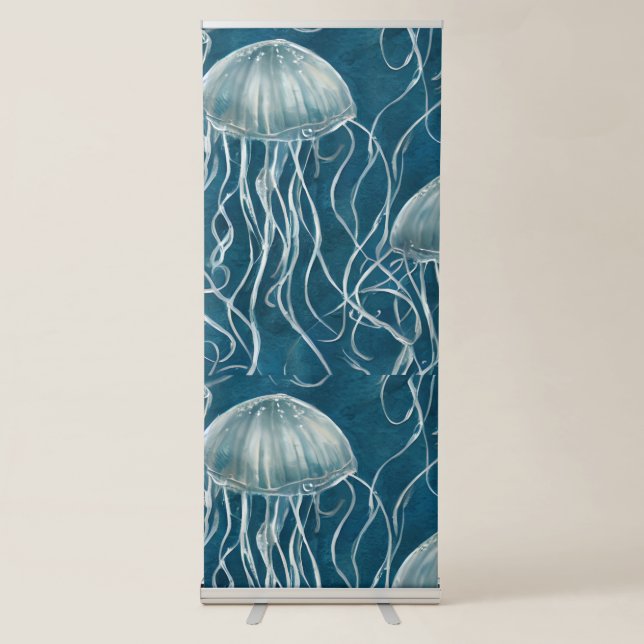 Marine Blue and White Jelly Fish Pattern Retractable Banner (Front)