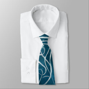 Marine Blue and White Jelly Fish Pattern Tie