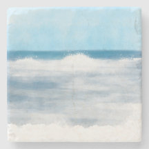 Marine Blue and White Watercolor Beach Surf