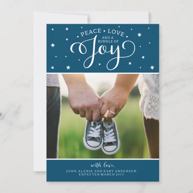 Marine Blue Christmas Pregnancy Announcement Card (Front)