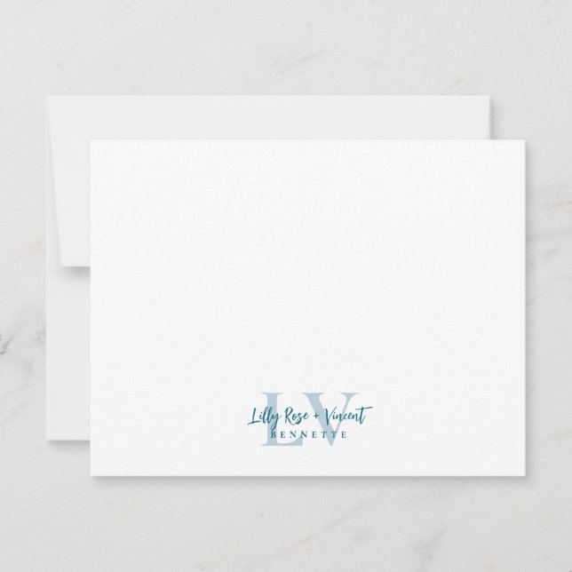 Marine Blue Classic Monogram Couple Custom Wedding Card (Front)