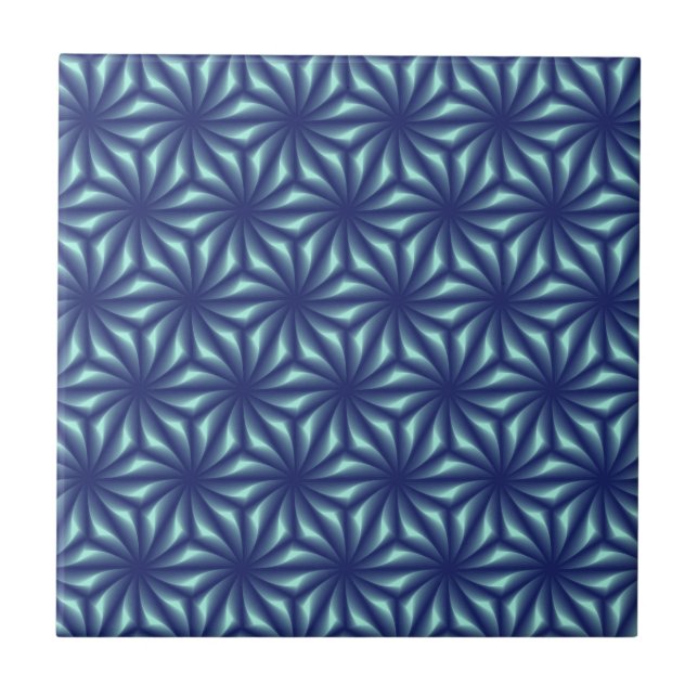 Marine Blue Fractal Pattern Tile (Front)