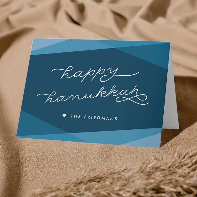 Marine Blue Geo Script | Happy Hanukkah Holiday Card (Creator Uploaded)