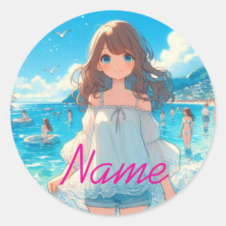 Marine Blue Girl Classic Round Sticker