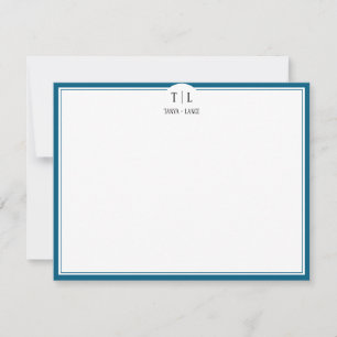 Marine Blue Monogram Initials Couple Custom Card