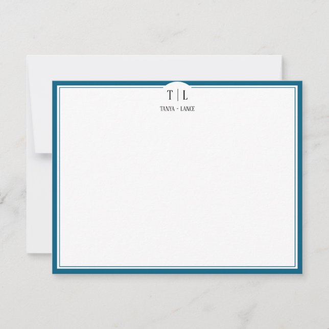 Marine Blue Monogram Initials Couple Custom Card (Front)