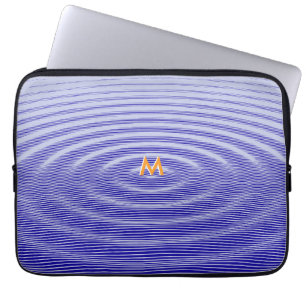 Marine Blue on blue Ripple Wave Effect Monogram Laptop Sleeve