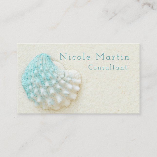 Marine Blue Shell White Sand Beach Business Card (Front)