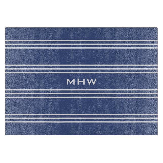 Marine Blue Stripes custom monogram cutting boards (Front)