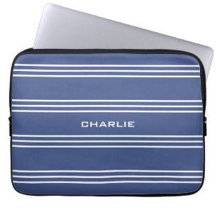 Marine Blue Stripes custom monogram laptop sleeves