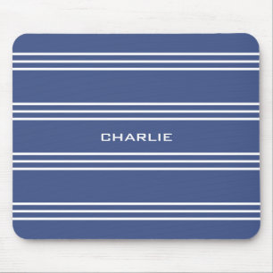 Marine Blue Stripes custom monogram mousepad