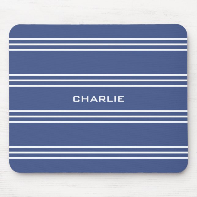 Marine Blue Stripes custom monogram mousepad (Front)