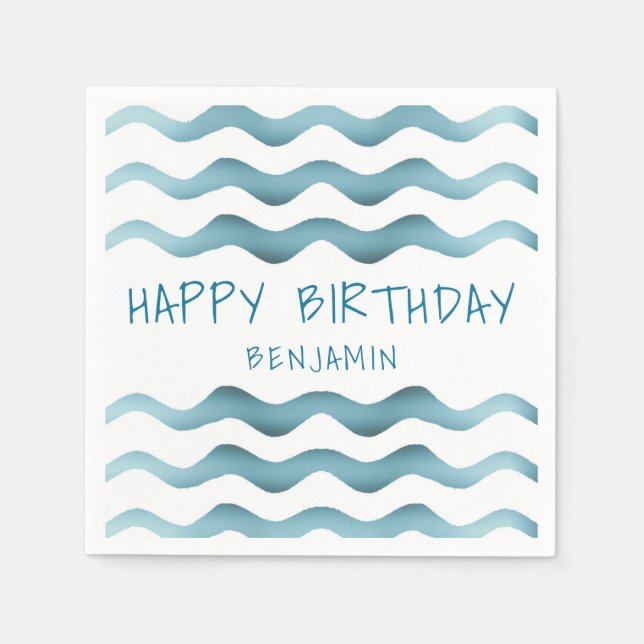 Marine Blue Waves Kids Birthday Napkin (Front)