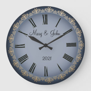 Marine blue wedding large clock